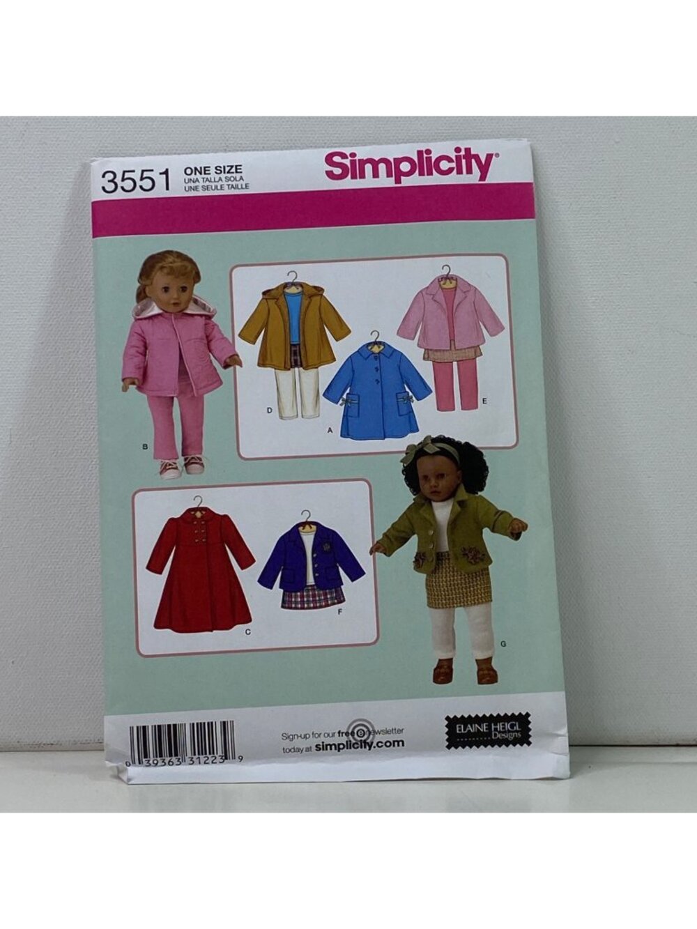 Simplicity 3551 18 Inch Doll Pattern Uncut American Girl Jackets Dresses Pants